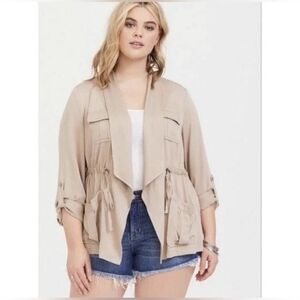 Torrid twill peplum utility tie front drawstring drape military lagenlook 2x